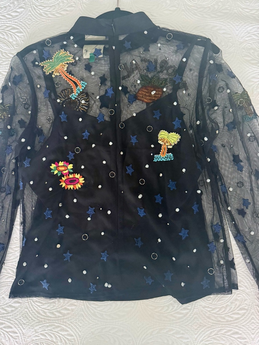Farm Reo Black Sheer Embroidered Blouse with camisole